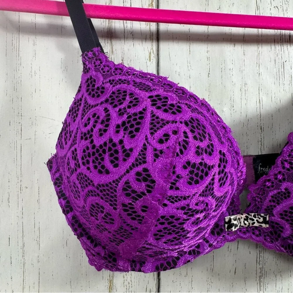 Frederick's of Hollywood Underwire Purple Push Up Bra Convertible Lace Coquette